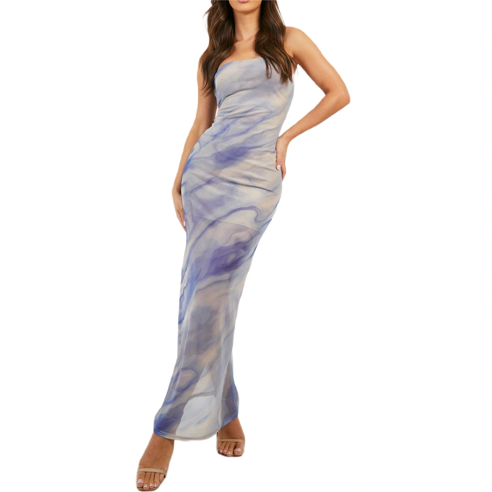 Women Tube Dress, Strapless Backless Tie-dye Print Bodycon Dress