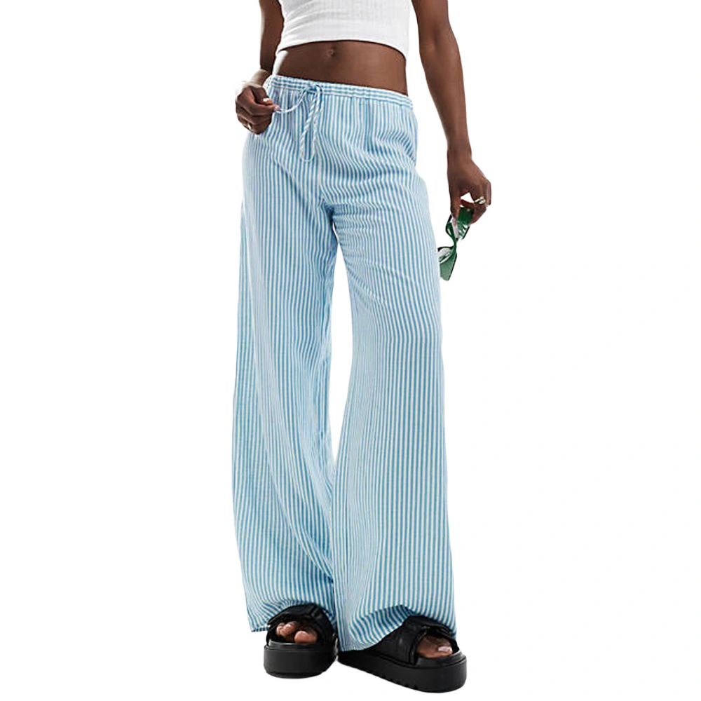 Women's Wide Leg Pants Elastic Waist Striped Print Pull-on Trousers