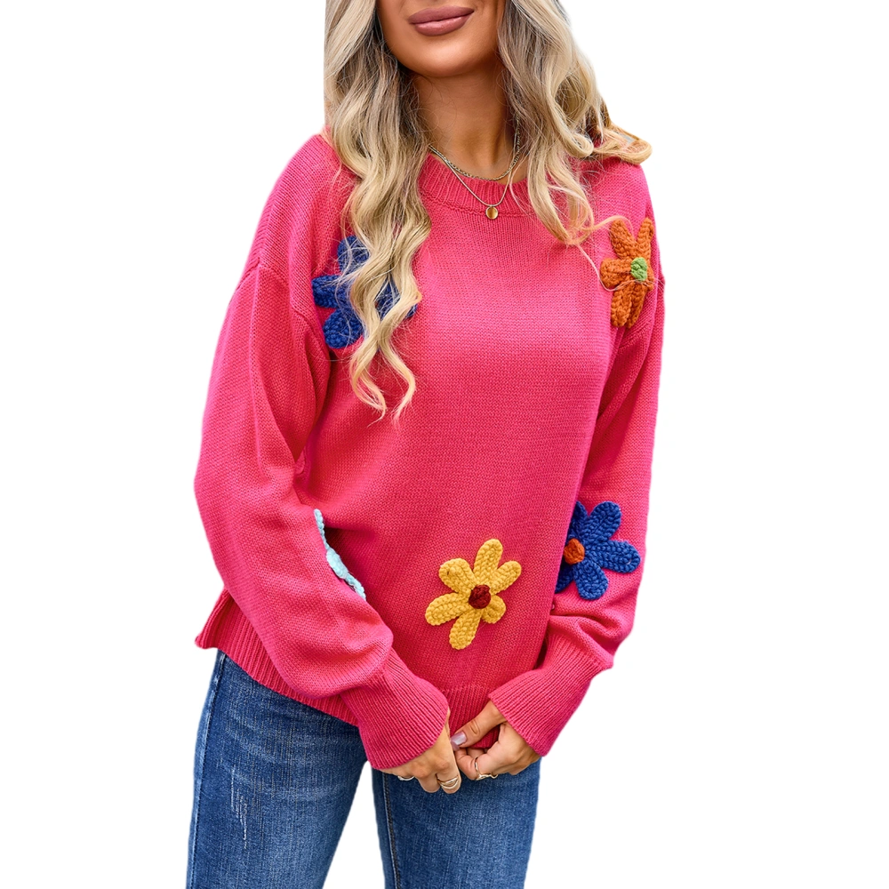 Women Cute Trendy Sweaters Casual Crochet Flowers Warm Pullover 