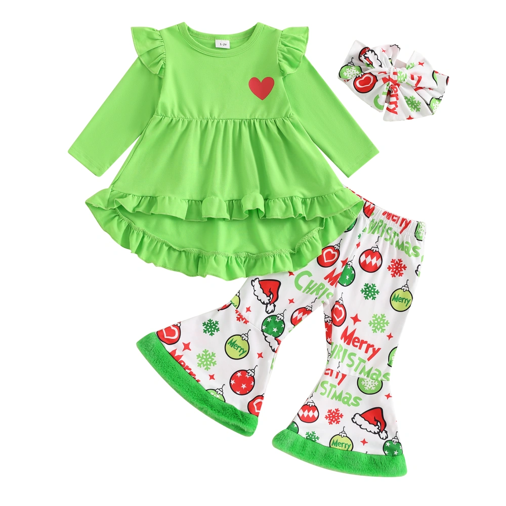 Baby Girl 3Pcs Christmas Outfits Dress Tops + Flare Pants + Headband 