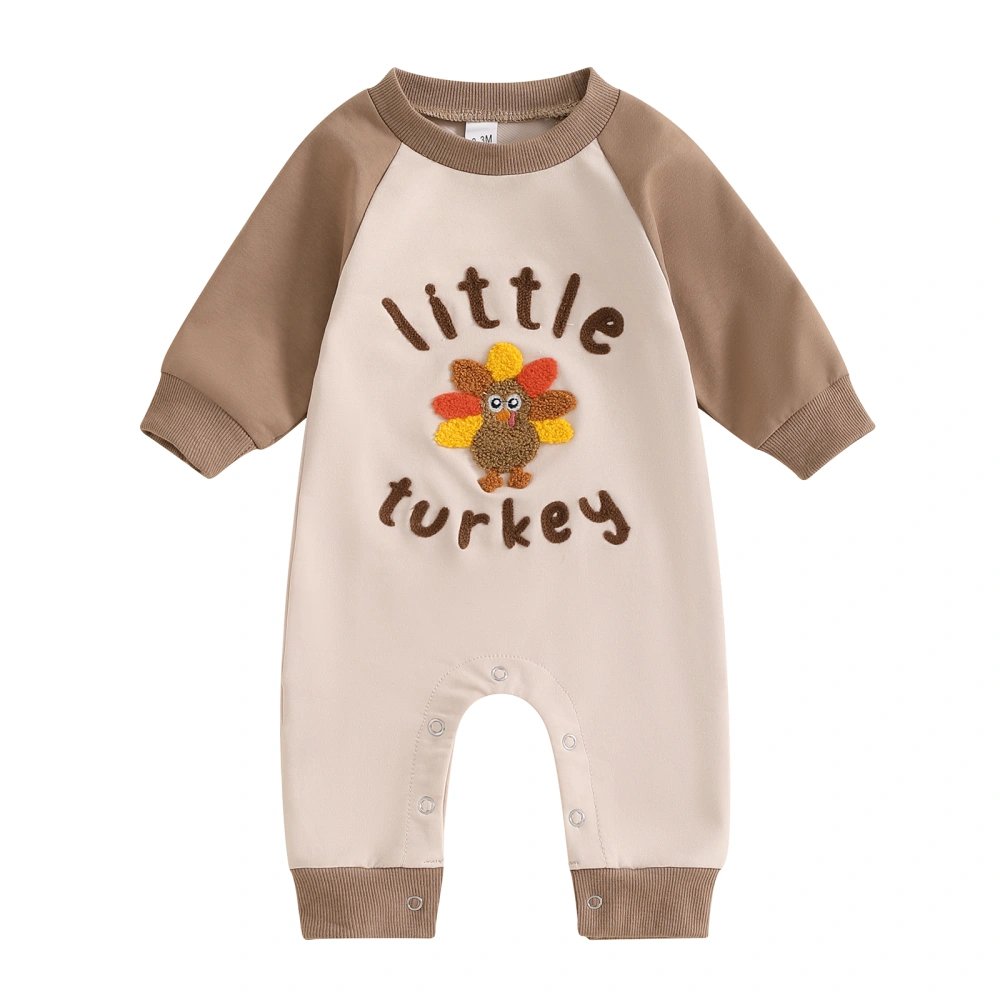 Baby Thanksgiving Romper Turkey Embroidery Long Sleeves Jumpsuit 