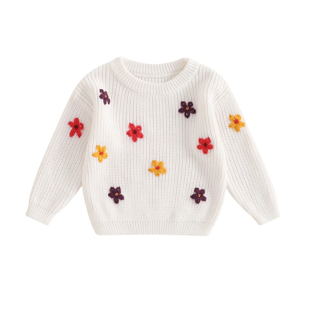 Baby Girl Sweater, Long Sleeve Crew Neck Flower Warm Knit Pullover