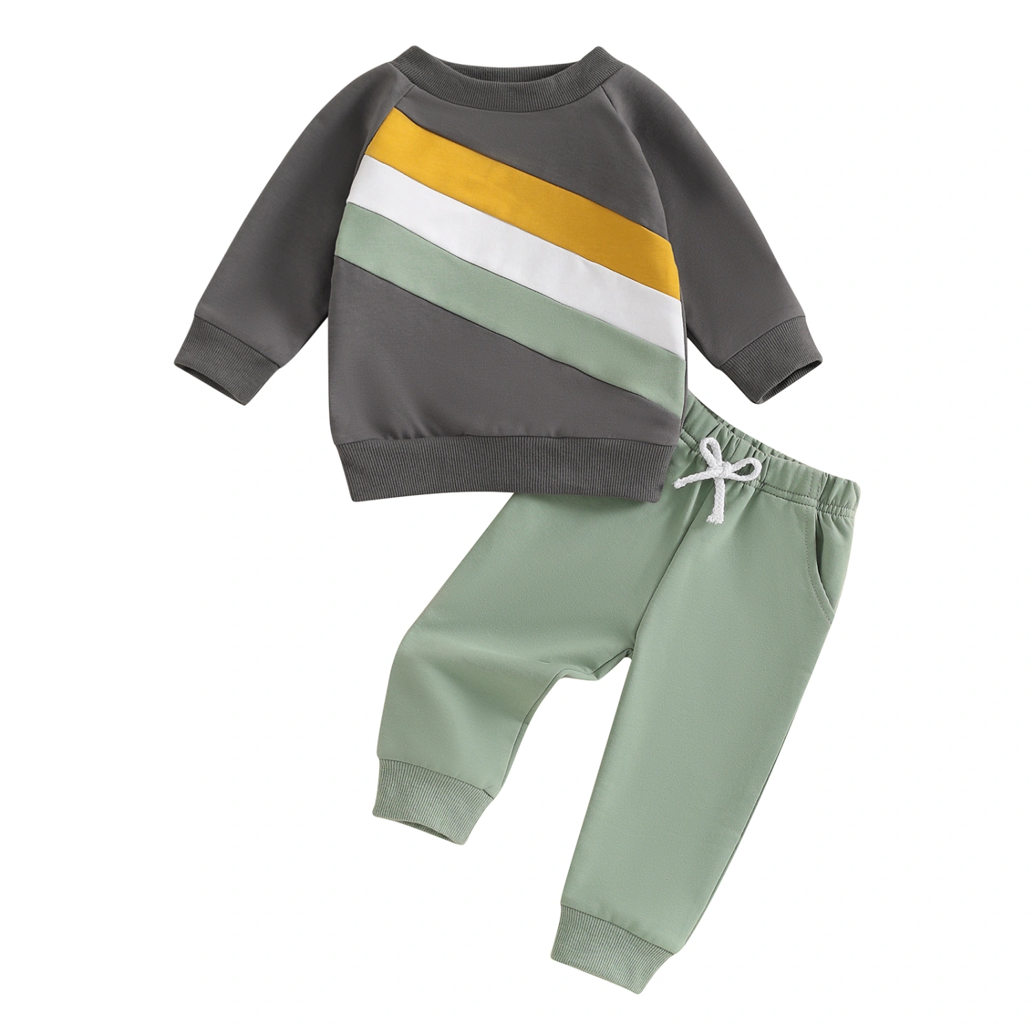 Baby Boy Fall Clothes Striped Patchwork Sweatshirt and Sweatpants