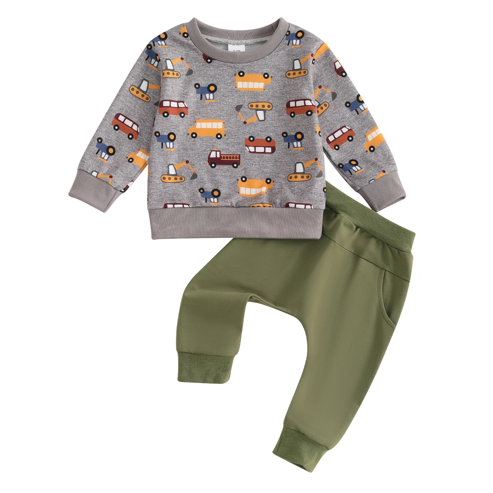 Baby Boy Fall Clothes Bus Digger Print Sweatshirt and Sweatpants