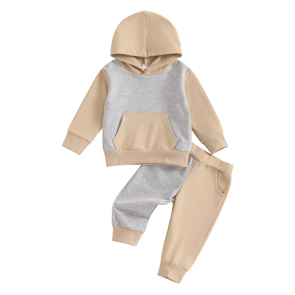 Boy 2PCS Outfit Sets Long Sleeve Contrast Color Hooded Tops Pants