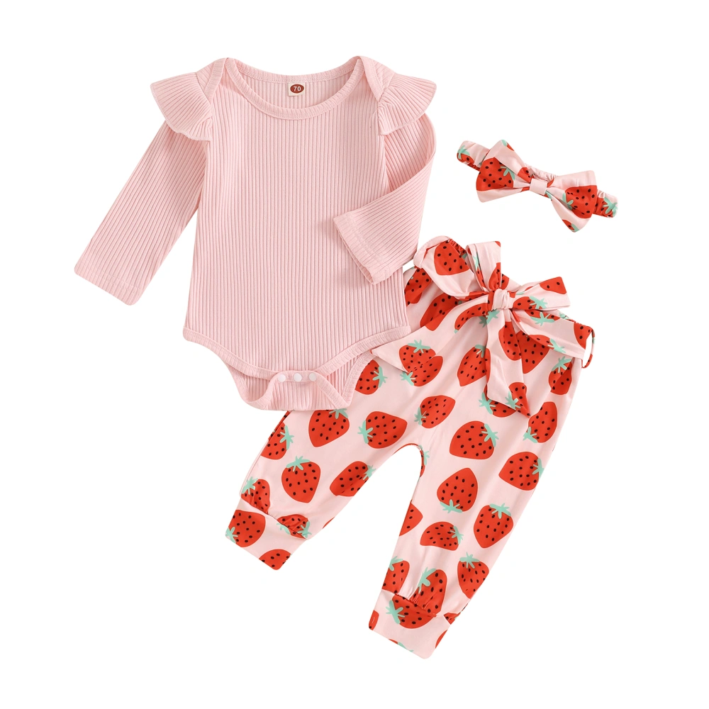 Baby Girl Fall Outfit Ribbed Long Sleeve Romper Floral Pants Headband