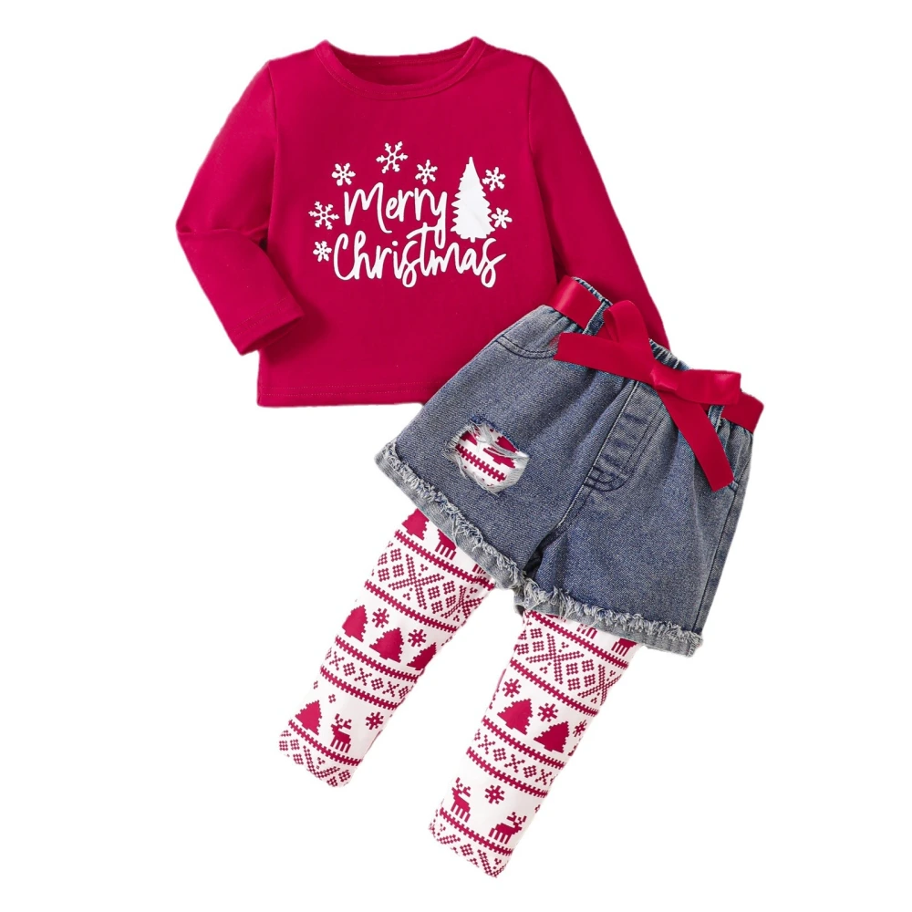 Girl Christmas Set Letter Christmas Tree Tops Shorts Leggings Outfit