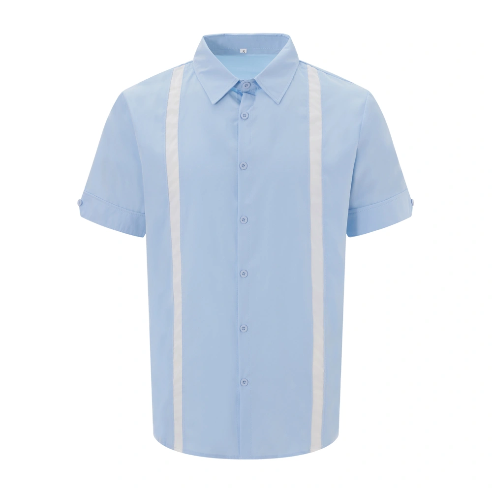 Men’s Shirt, Short Sleeve Button Closure Contrast Color Summer Tops