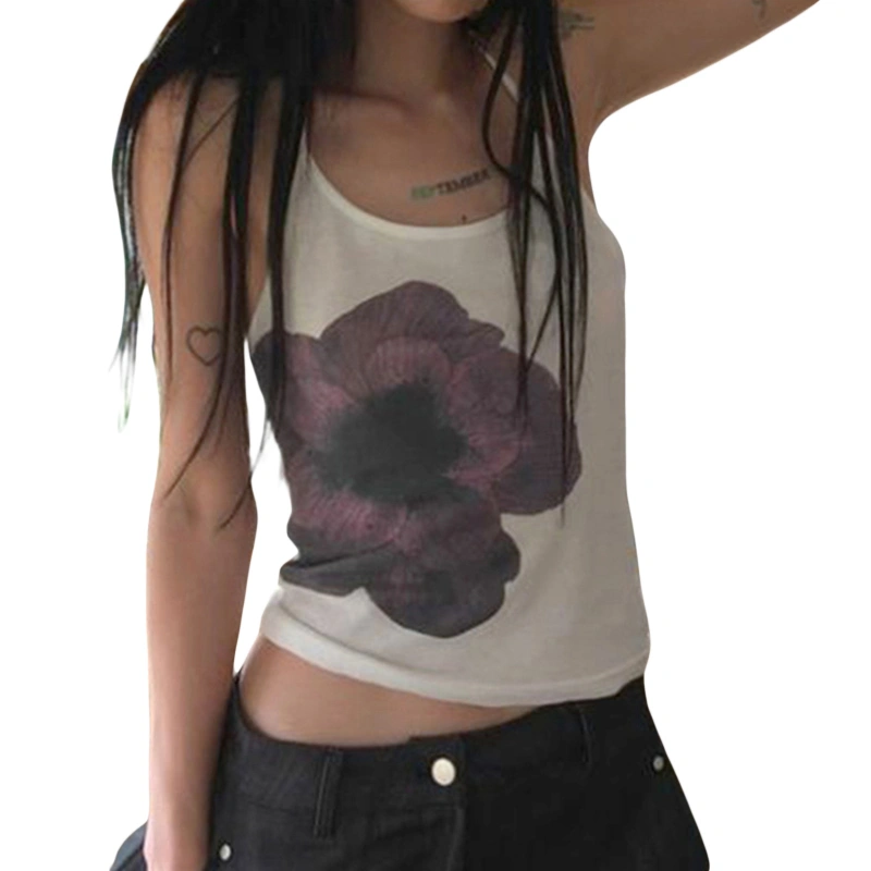 Women Cami Tank Tops Summer Floral Print Backless Halter Neck Shirts 