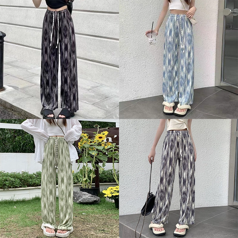 Women Wide Leg Pants, High Waist Tie-dye Print Loose Trousers