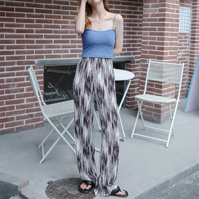 Women Wide Leg Pants, High Waist Tie-dye Print Loose Trousers