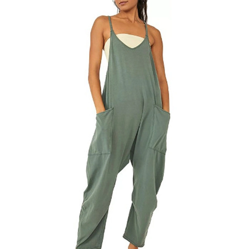 Women Loose Bib Overalls V-Neck Loose Baggy Jumpsuit with Pockets