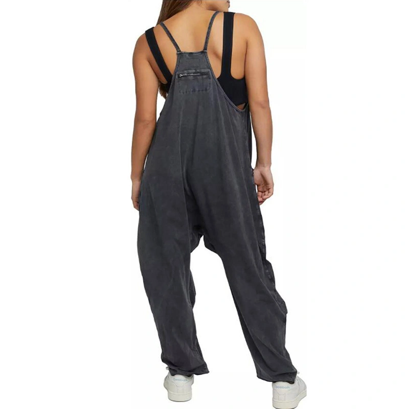 Women Loose Bib Overalls V-Neck Loose Baggy Jumpsuit with Pockets