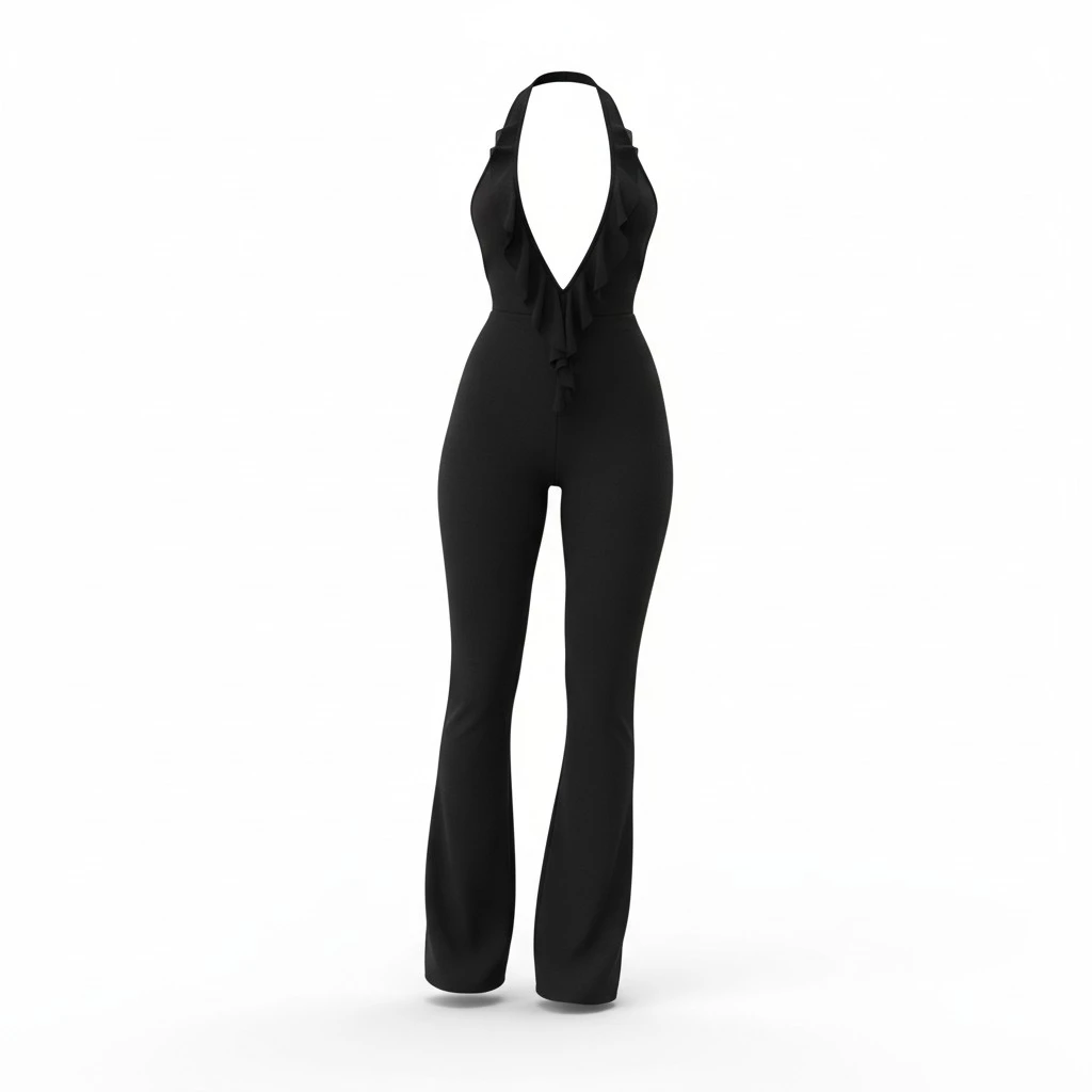 Women Solid Color Bodycon Jumpsuits Halter Neck Long Rompers