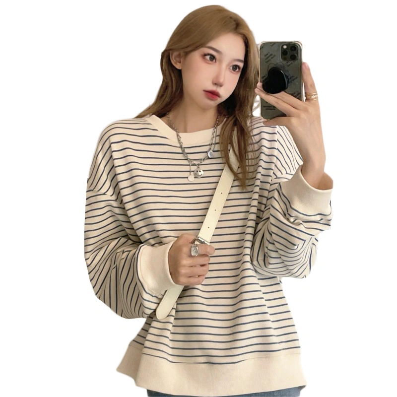 Women’s Casual Sweatshirts Long Sleeve Round Neck Stripes Pullovers