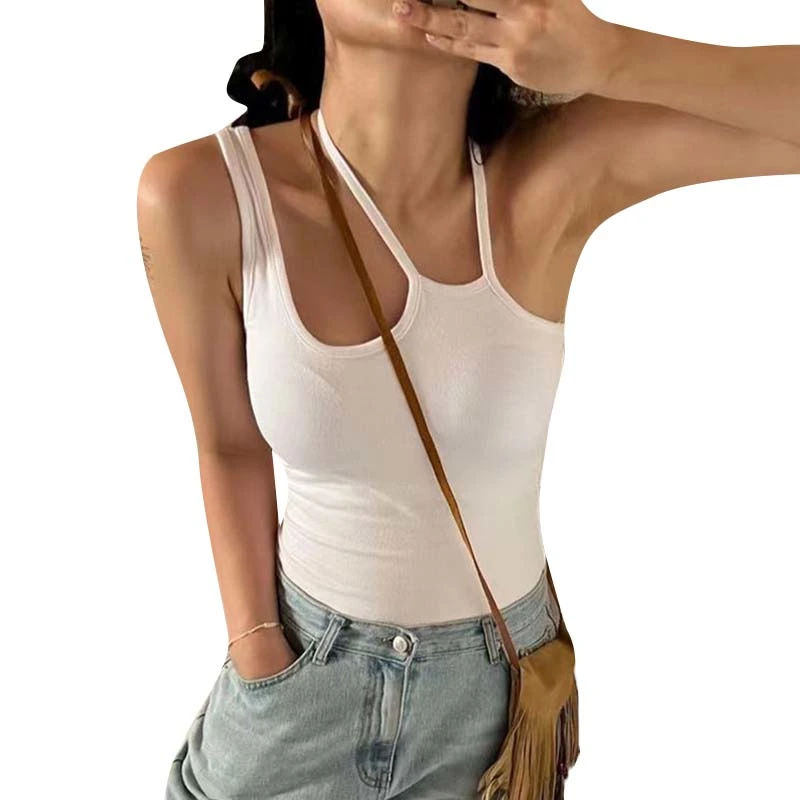 Women Camisoles Solid Color Tie-Up Irregular Oblique Shoulder Vests