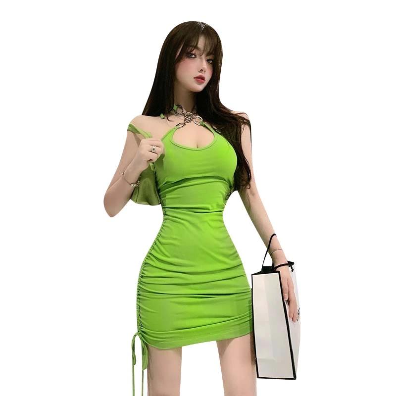 Women Bodycon Dress, Sleeveless Backless Halterneck Solid Mini Dress