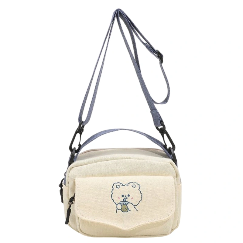 Women Canvas Shoulder Bag Cute Bear Print Crossbody Purse Handbag