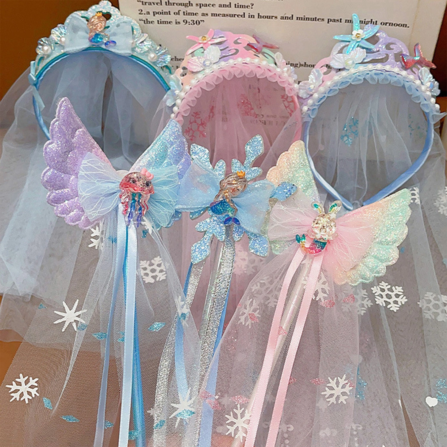 Little Girls Veil Headband Magic Wand Sets for Birthday Party Favor
