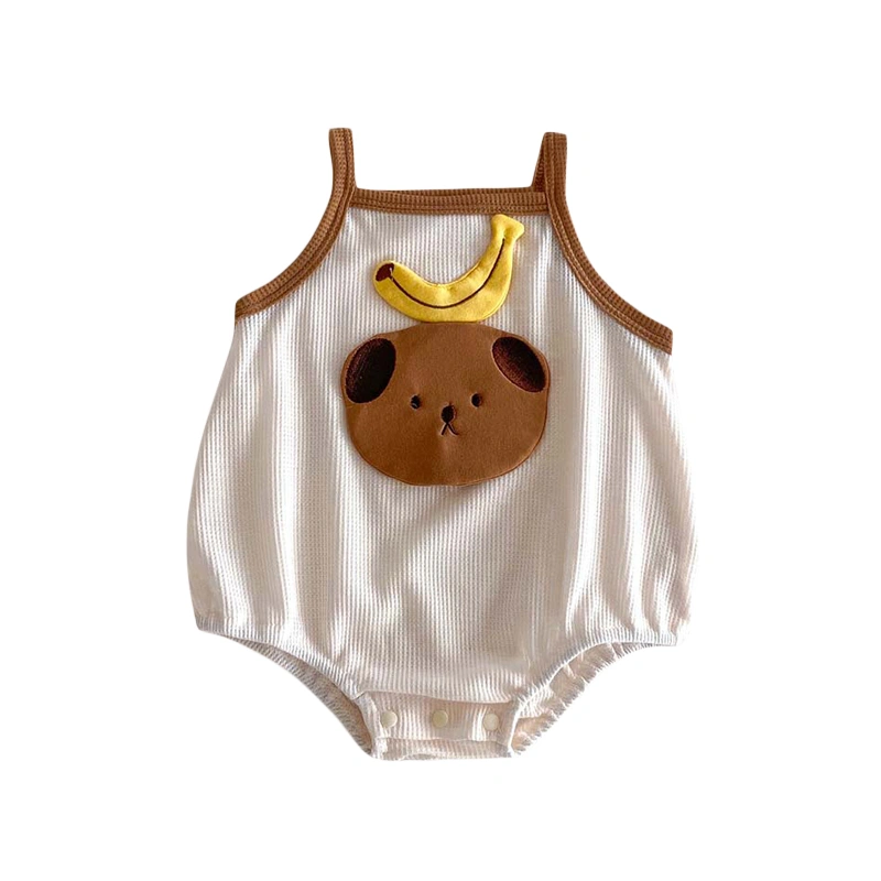 Baby Girl Summer Romper Sleeveless Bear Embroidery Strap Bodysuit