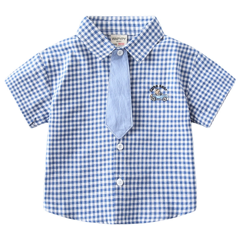 Kid Boy Shirt Preppy Style Short Sleeve Button Down Tops with Necktie 