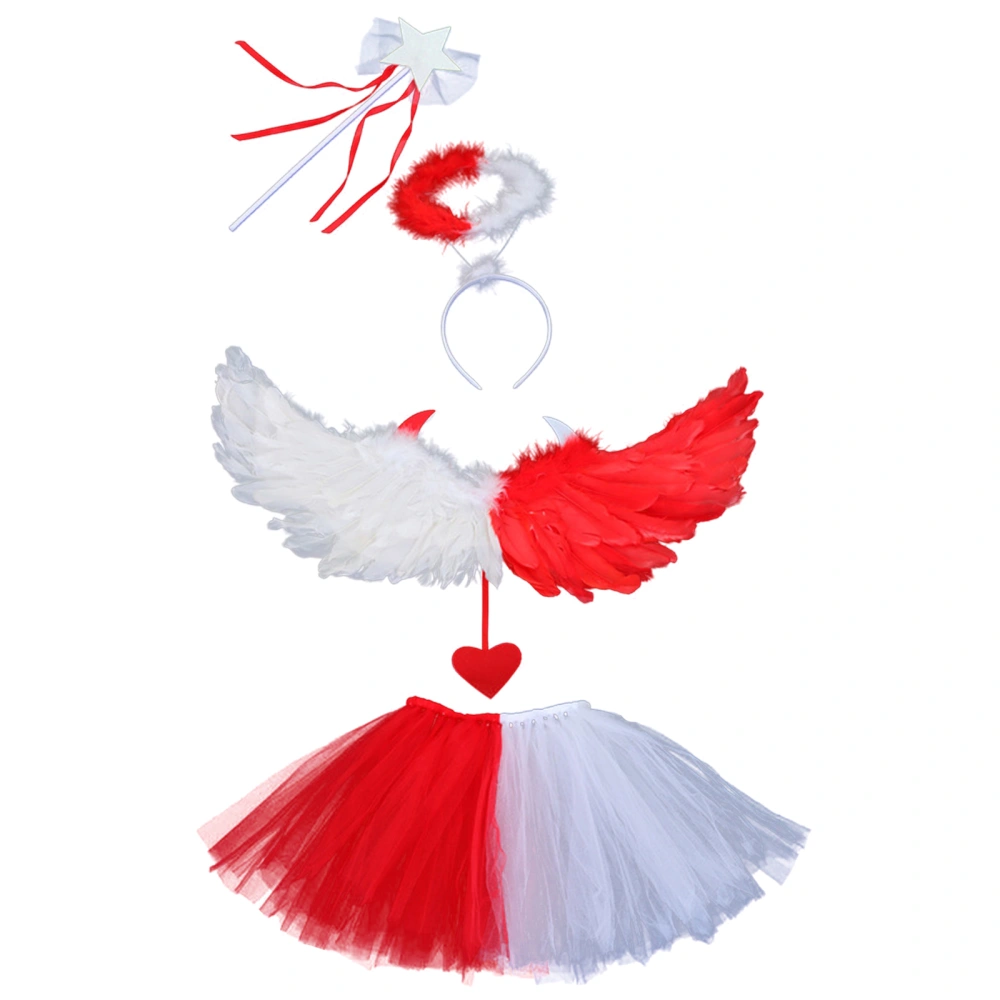 Girl Halloween Costume Devil Angel Tulle Skirt Wings Hairband Wand