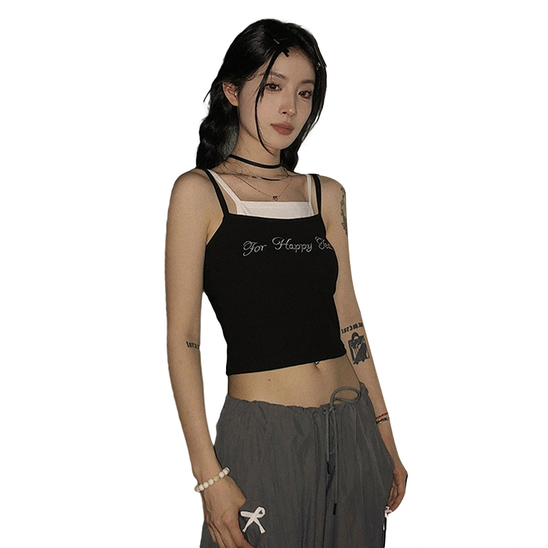 Women's Camisole Letter Spaghetti Strap Fake Two Pieces Tops