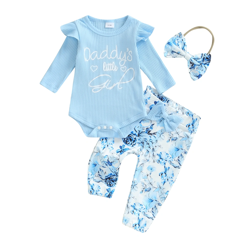 Baby Girl Fall Outfits Letter Print Romper Floral Pants Headband