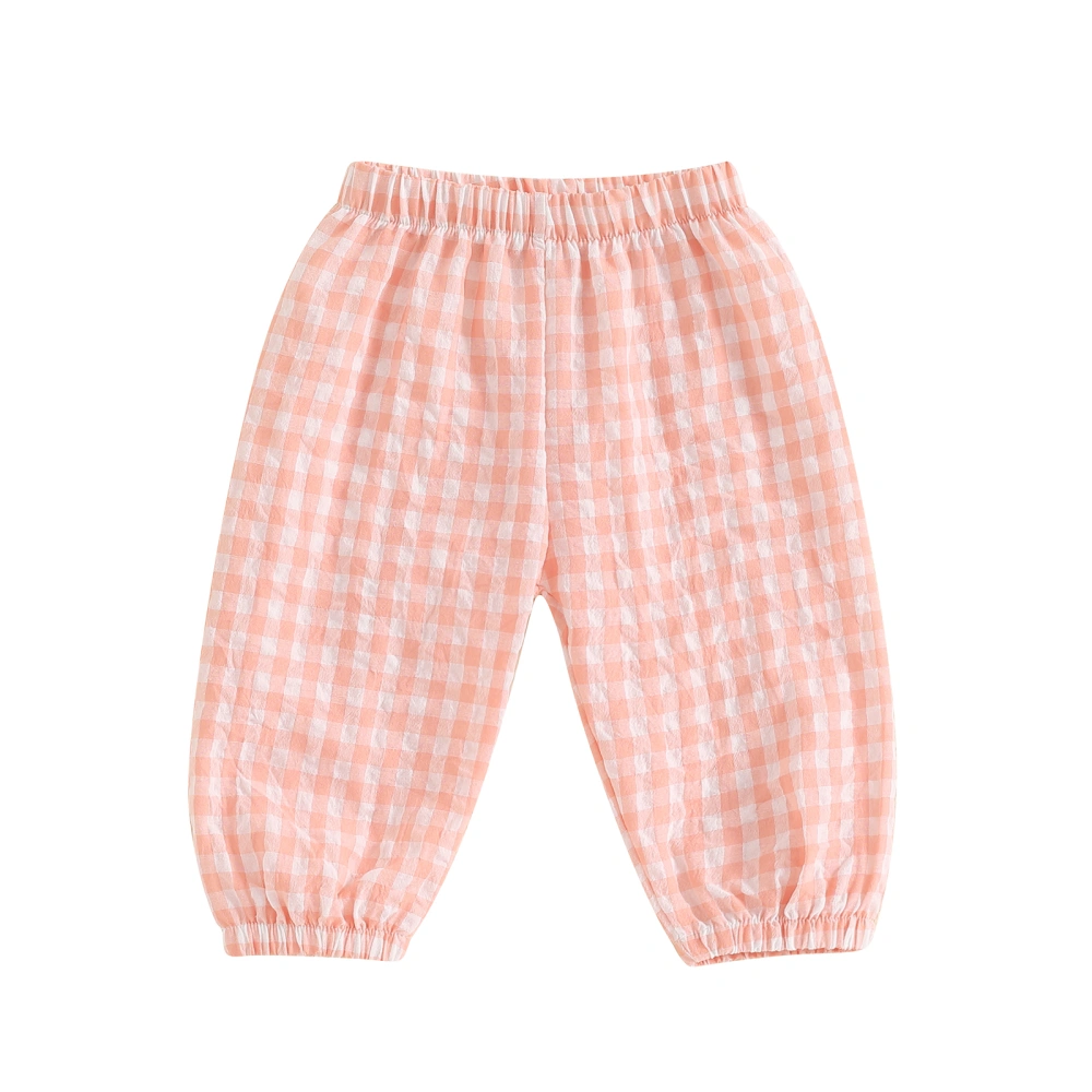 Toddler Girls Boys Checkered Pants Elastic Waistband Long Trousers