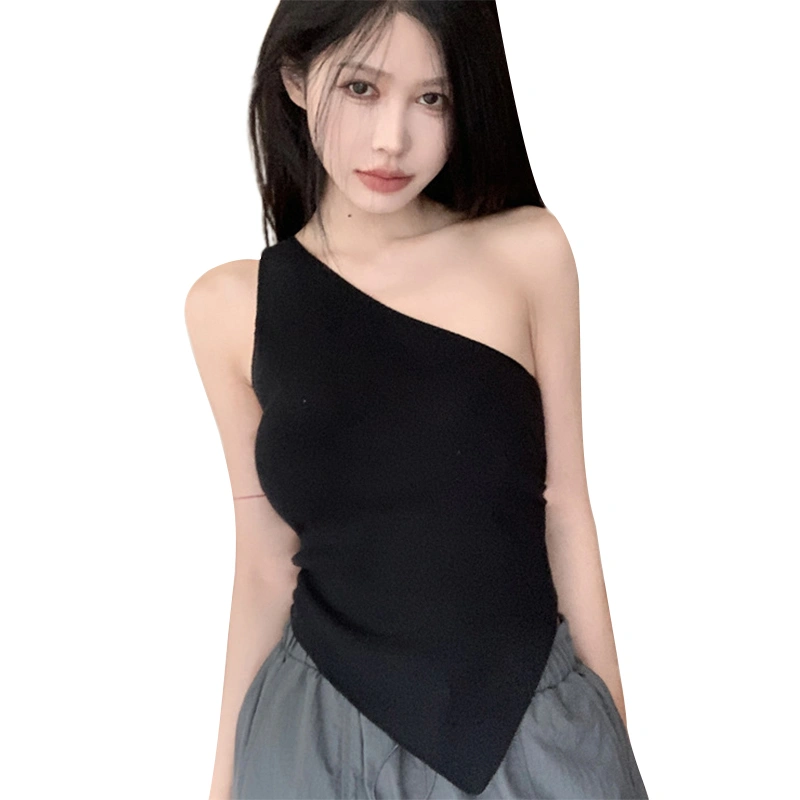 Women Tank Top, Sleeveless One-shoulder Top Solid Slim Fit Vest