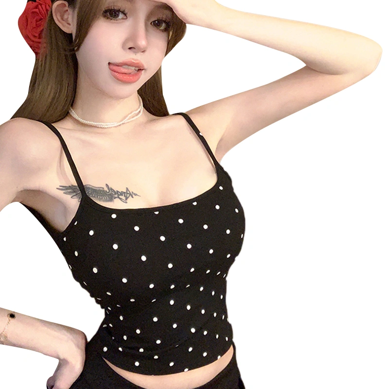 Women Camisole, Sleeveless Backless Dots Print Vest with Chest Pads