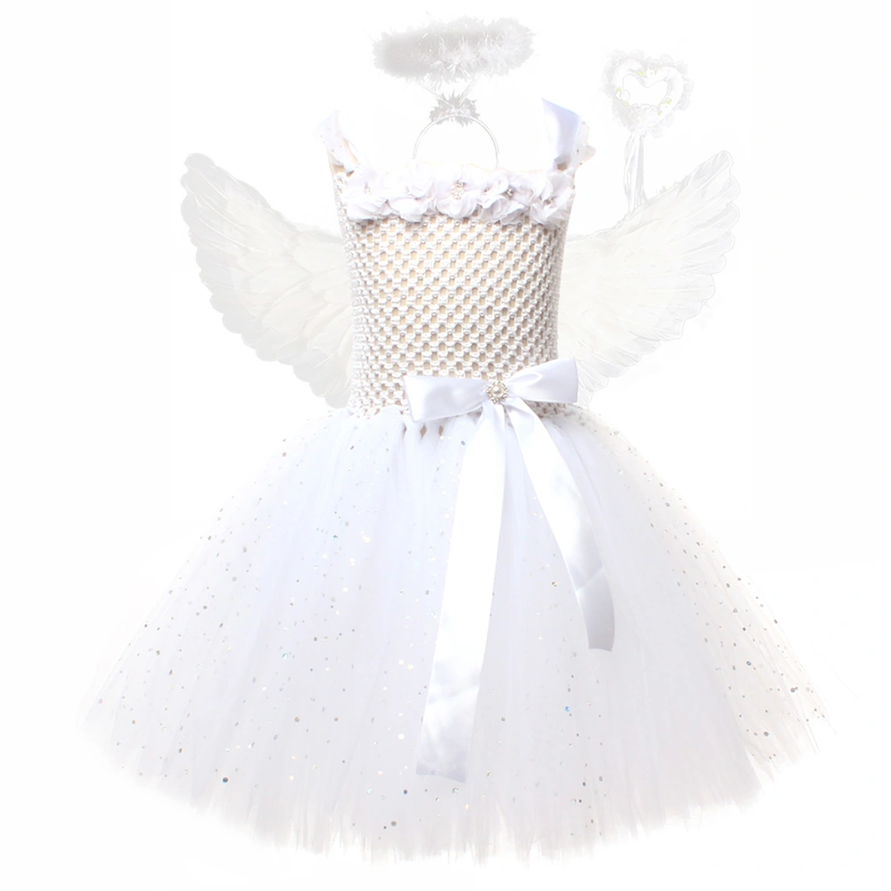 Girl Angel Costume 3D Flower Sleeveless Dress Headband Wand Wing