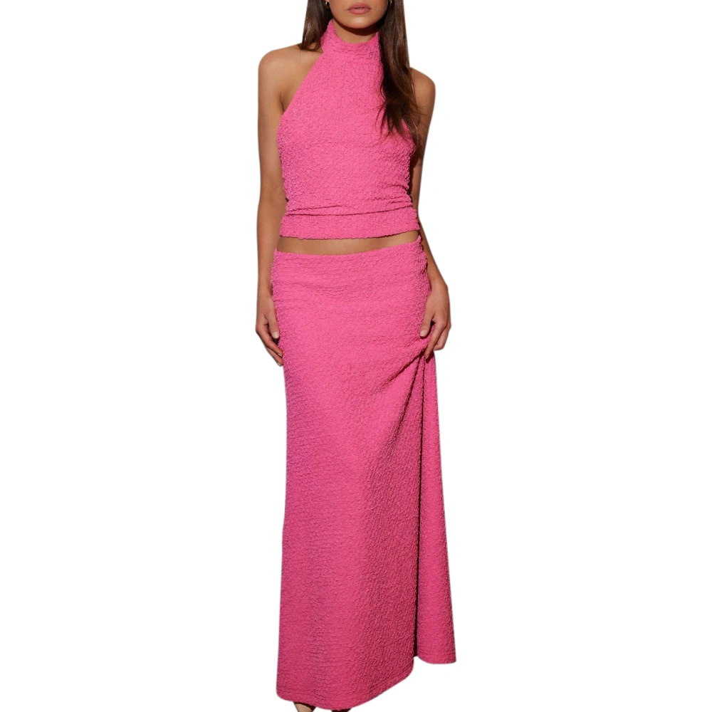 Women Skirt Set, Sleeveless Halterneck Vest with Low Waist Long Skirt