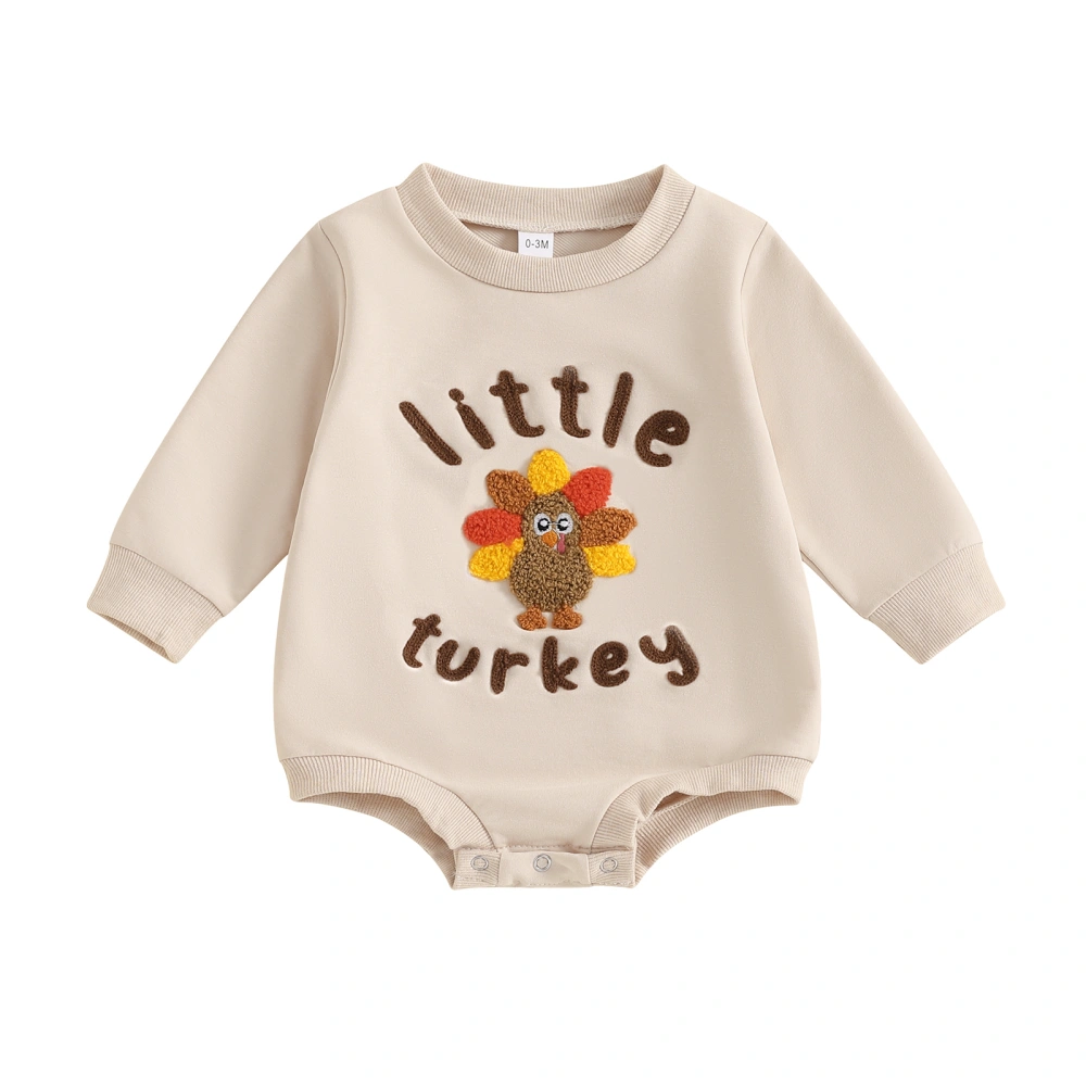 Baby Thanksgiving Romper Turkey Embroidery Long Sleeves Jumpsuit 