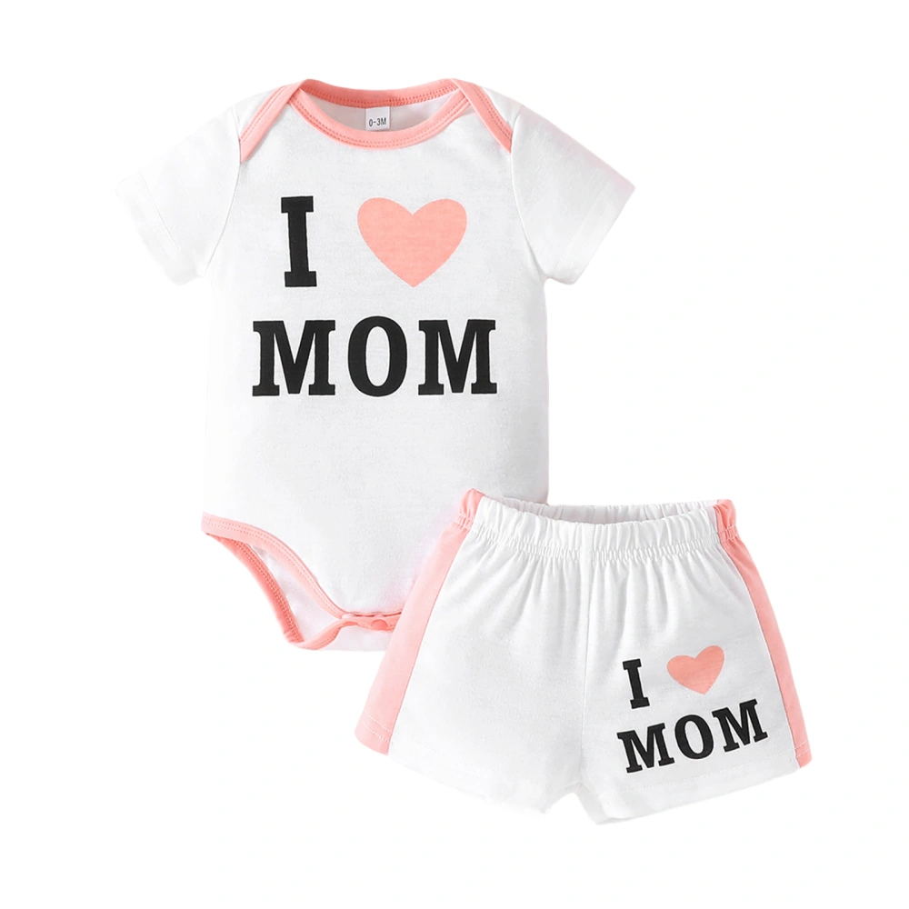 Baby Girls Shorts Set, Letters Heart Print Short Sleeve Romper Shorts