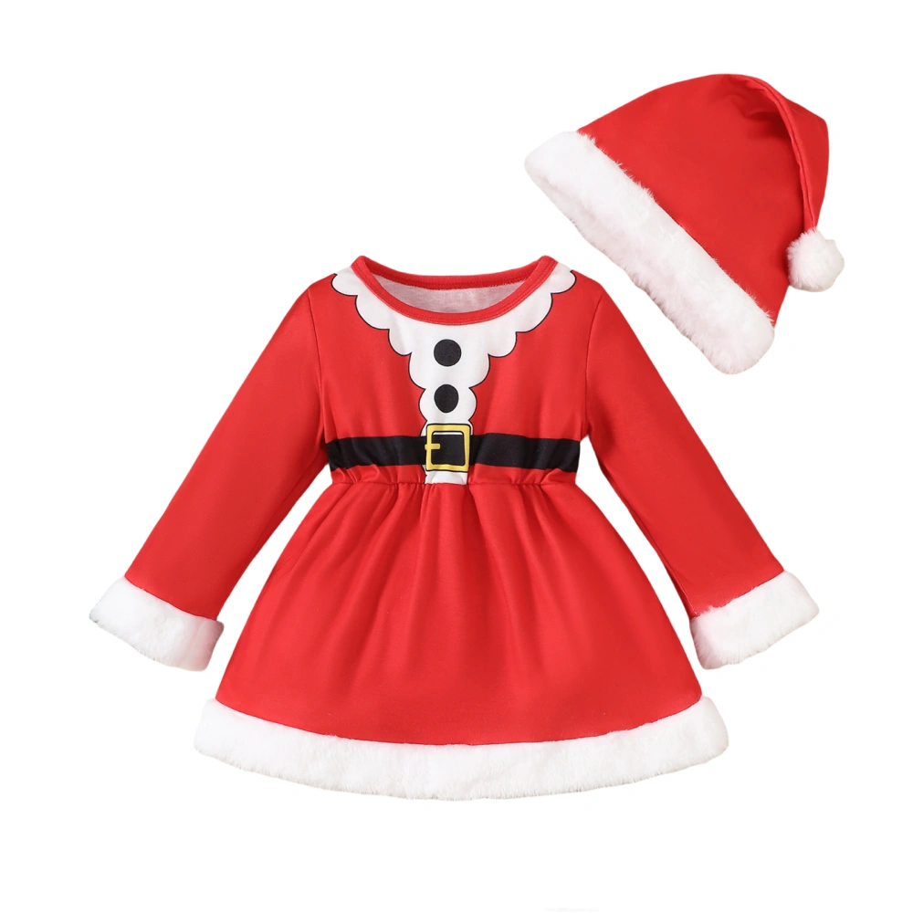 Baby Girls Christmas Outfits Long Sleeve Romper Dress with Santa Hat