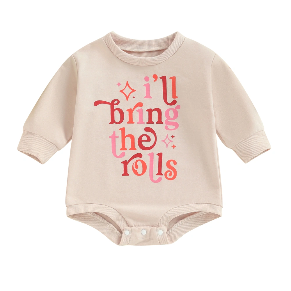 Baby Girls Romper, Long Sleeve Crew Neck Letters Print Bodysuit