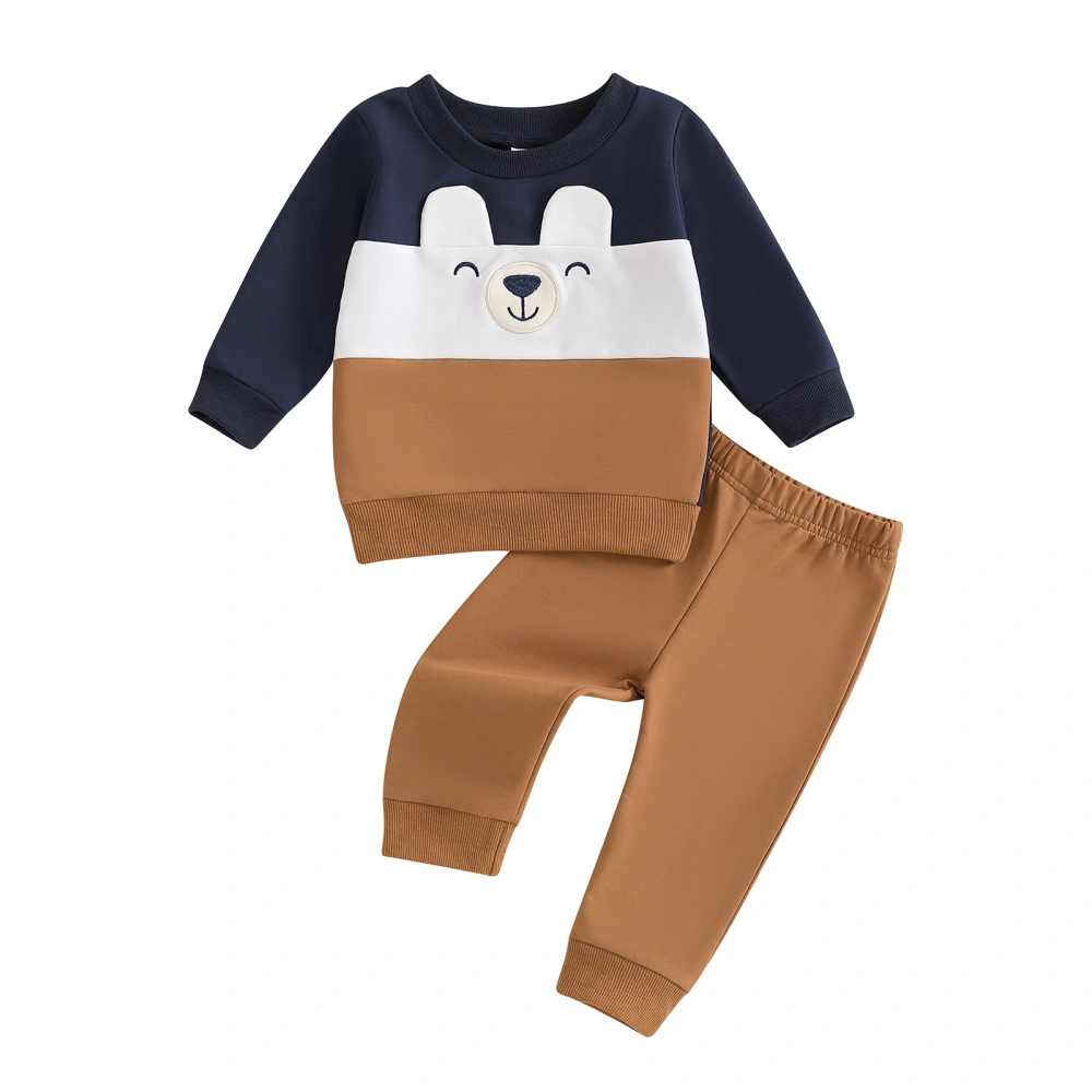 Boy Girl Fall Outfits Contrast Color Long Sleeve Bear Sweatshirt Pants