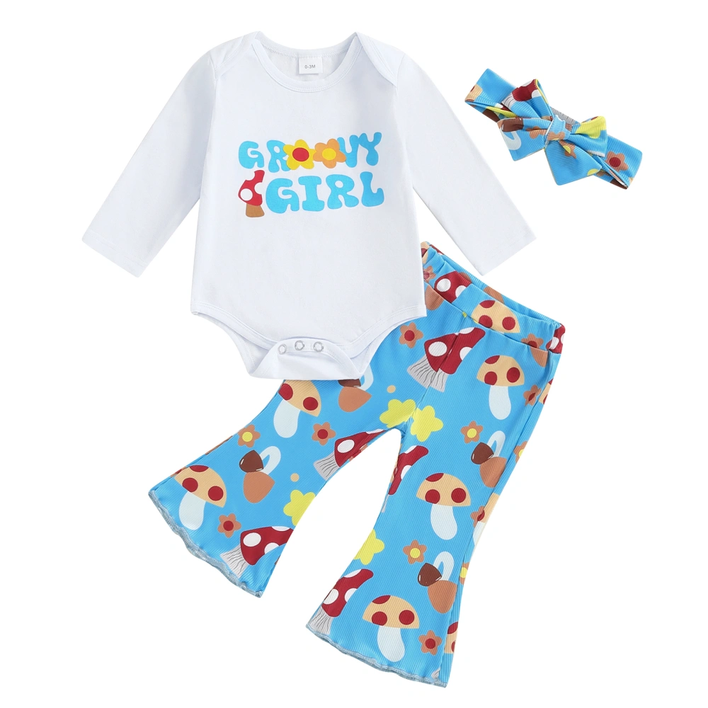 Baby Girl Fall Outfits Letter Print Romper Flare Pants Headband