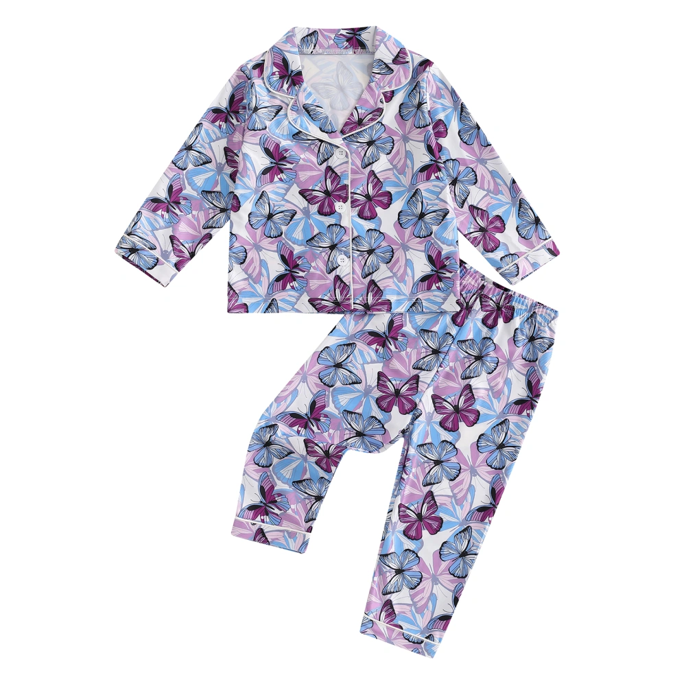 Kid Girls Fall Pajamas Set Butterfly/Cherry/Strawberry Tops Pants