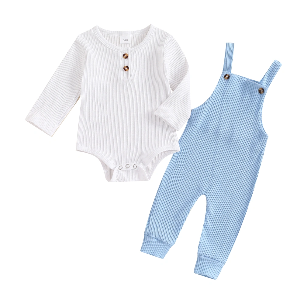 Baby Boy Outfit, Long Sleeve Romper with Overall Pants for Casual