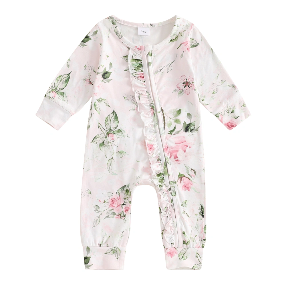 Baby Girl Romper Floral Print Zipper Long Sleeve Jumpsuits for Newborn