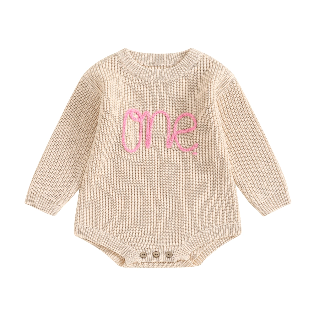 Girl Birthday Romper Long Sleeve Letter Embroidery Sweater Romper