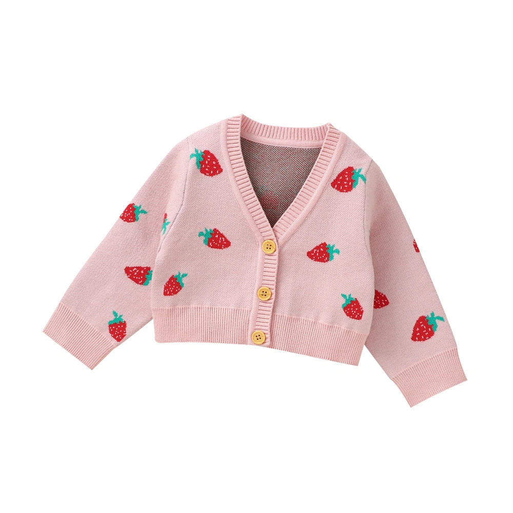 Baby Girls Knit Cardigan Long Sleeve V Neck Strawberry Print Sweater