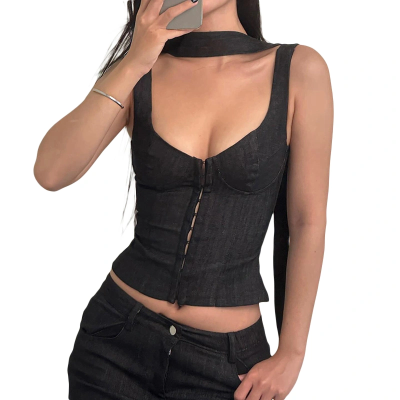 Women's Corset Tank Tops Sleeveless Slim Fit Bustier with Scarf