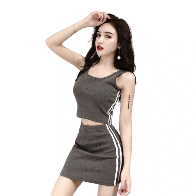 Women 2-Piece Summer Set Scoop Neck Slim Crop Tank Tops Bodycon Skirt