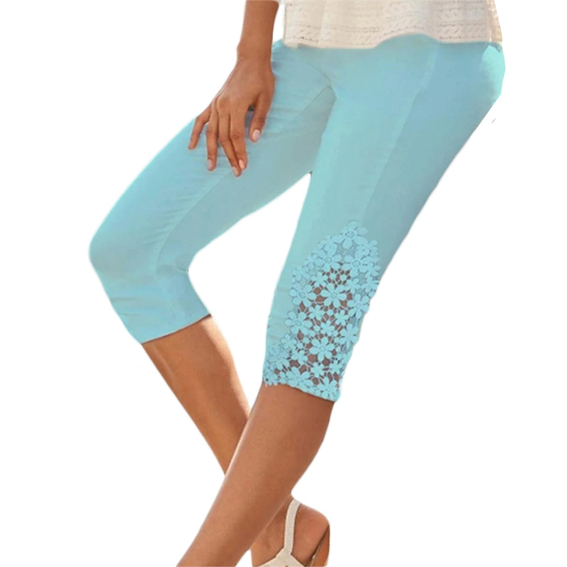 Women's Lace Floral Capri Leggings Stretch Slim Fit Crop Leggings