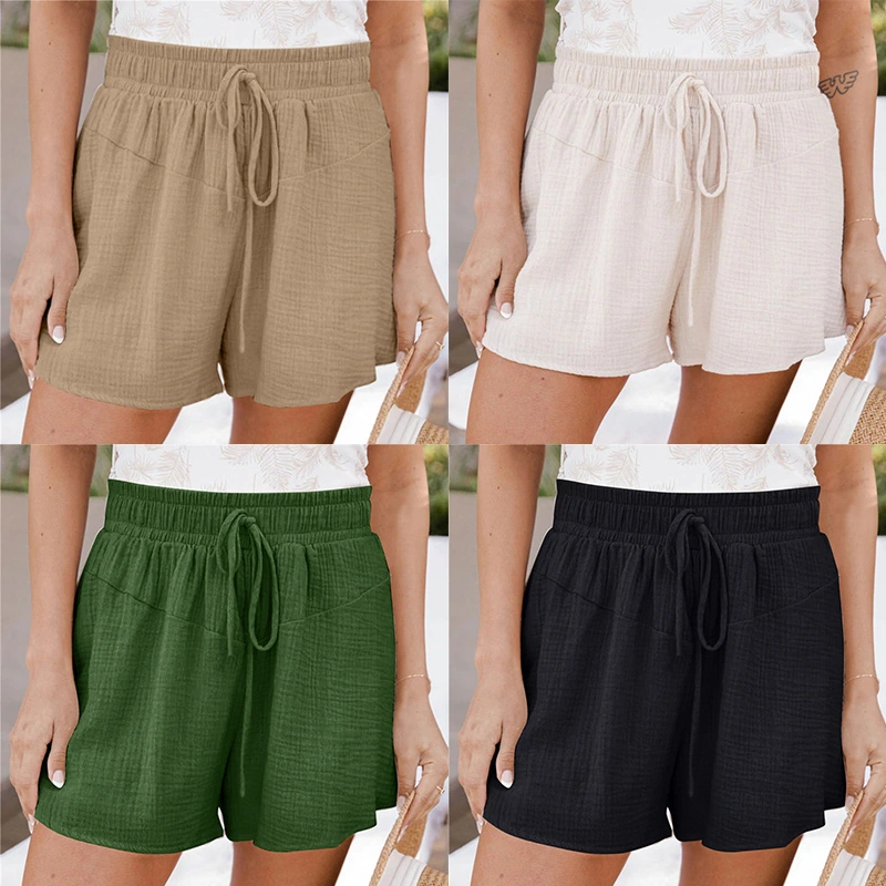 Women's Wide-Leg Shorts Solid Color Elastic Waist Short Pants