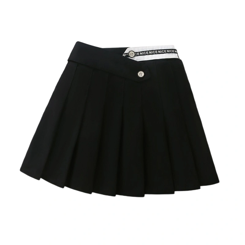 Girl Pleated Mini Skirt Asymmetrical Waist Tennis School Uniform Skirt