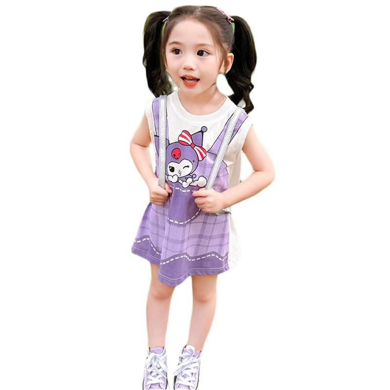 Girls Summer Tank Dress Sleeveless Round Neck Cartoon A Line Dress